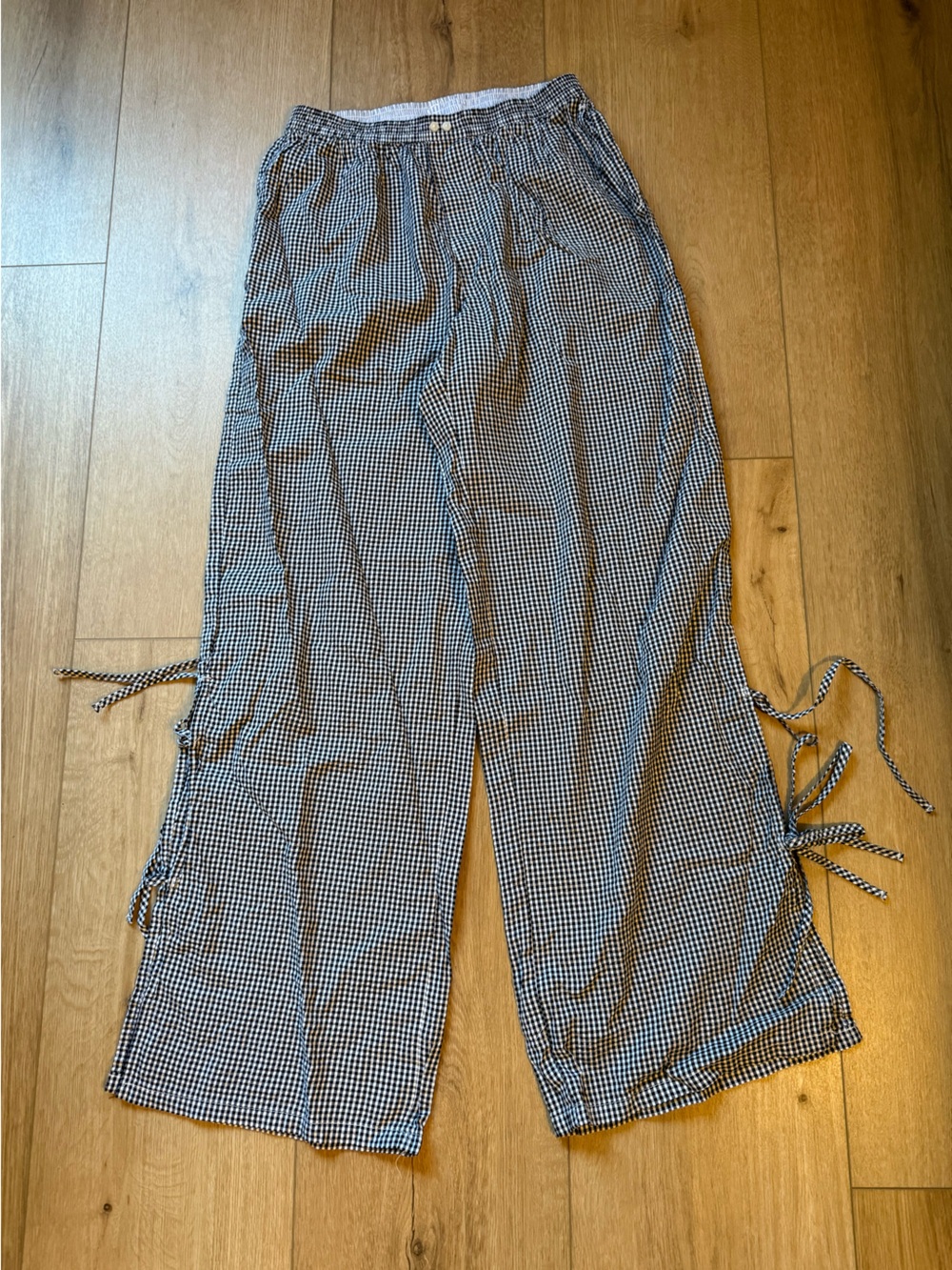 Aerie Gingham Side Tie Pajama Pants Black and White Pattern XS